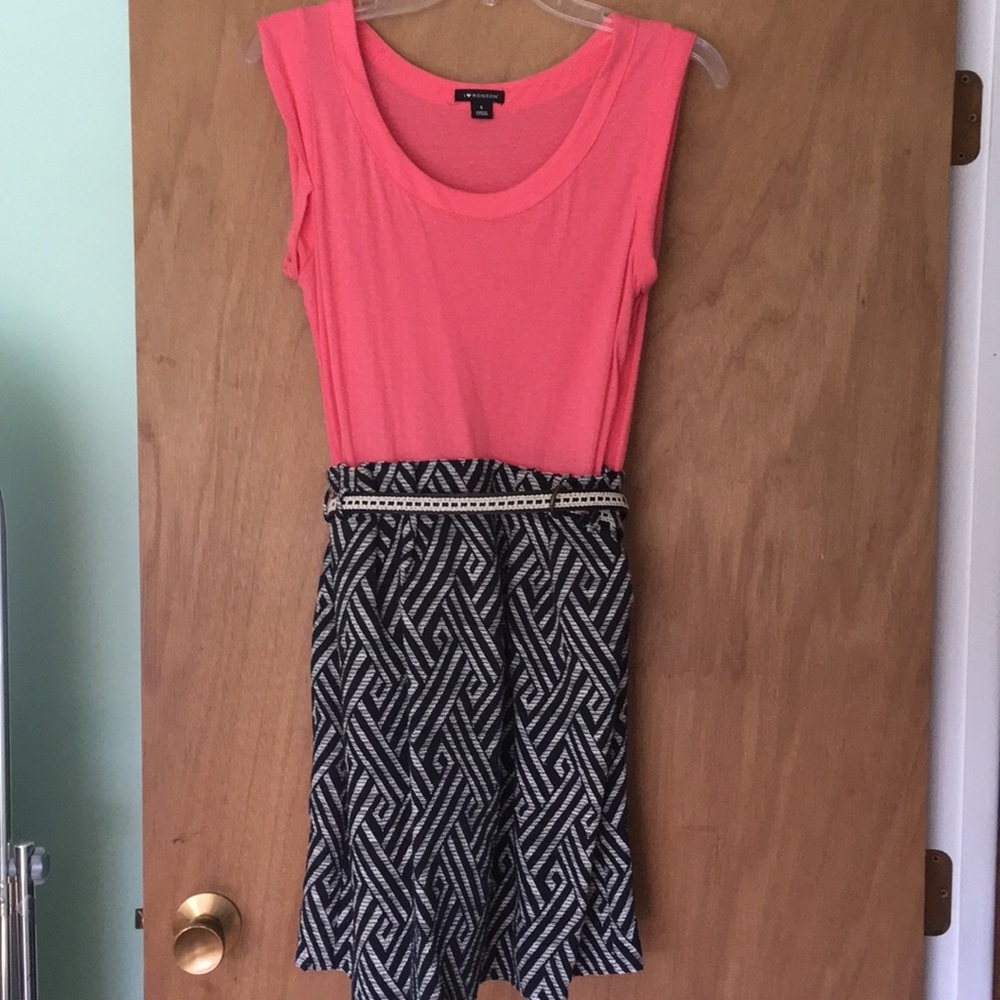 Coral black & white dress, casual workwear